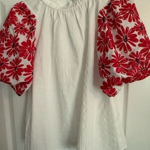 Stunning THML top with red embroidered floral sleeves - NWT - large